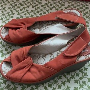 Fly London Orange leather slingback wedges